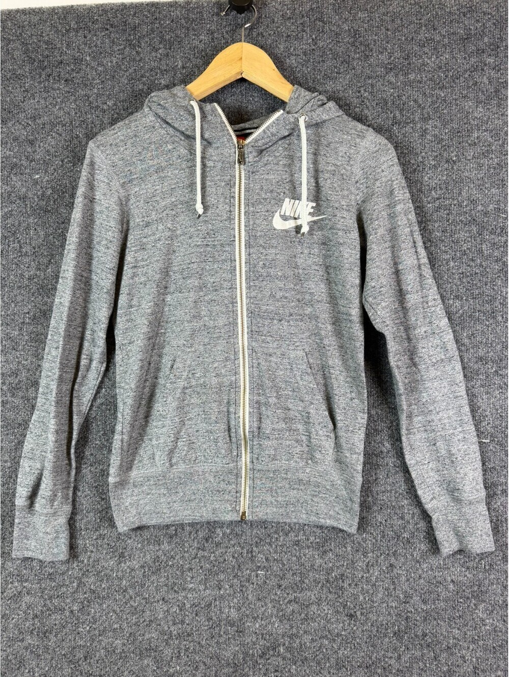 Nike Gym Vintage Full Zip Hoodie Womens Small Grey Heathered Lightweight Sweatsh